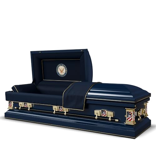Titan Casket Veteran Select Steel Casket (Navy) Handcrafted Funeral Casket - Dark Blue with Dark Blue, Gold-Lined Interior & Navy Head Panel