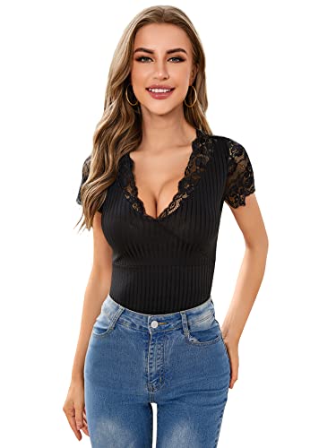 GORGLITTER Oberteil Spitze Damen Sommer Spitzentop Oberteile Business...