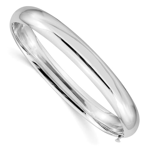 IceCarats 14K Solid White Gold 8mm Hinged Bangle Bracelet