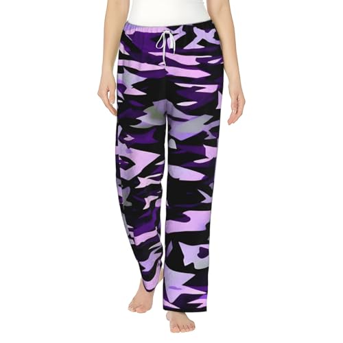Pantalon de pyjama femme violet ample thermique vêtement de nuit hiver confortable