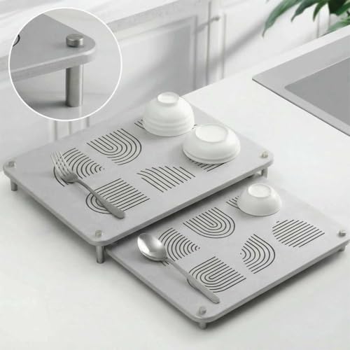 2pcs Stone Drying Mat for Kitchen Counter,Dish Dryer Mat(Gray B) by MORANDI - Used condition - US$33.29