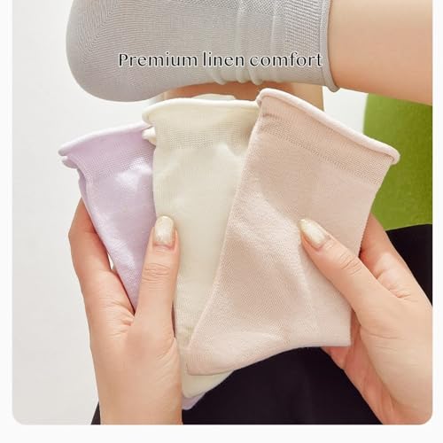 Linen Cotton Crew Socks, Women Thin Sheer, Girls Cute Preppy, Seamless, Odor-Resistant Mesh Breathable, All Day Fresh4