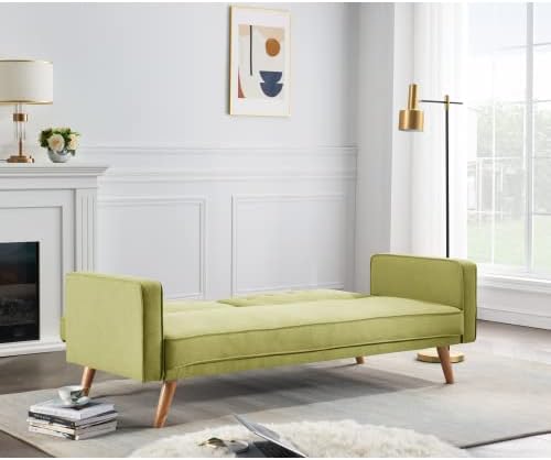Miniatura 3 de Sofá cama tipo futón convertible, sofá cama plegable de lino moderno con respaldo dividido, respaldo ajustable, reposabrazos, marco de madera y