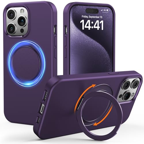 Gatatol for iPhone 15 Pro Case, [Compatible with MagSafe] Fusion+ Silicone Shockproof Silky & Slim Drop Protection Phone case with Built-in Kickstand for iPhone 15 Pro (Dark Purple) 2023