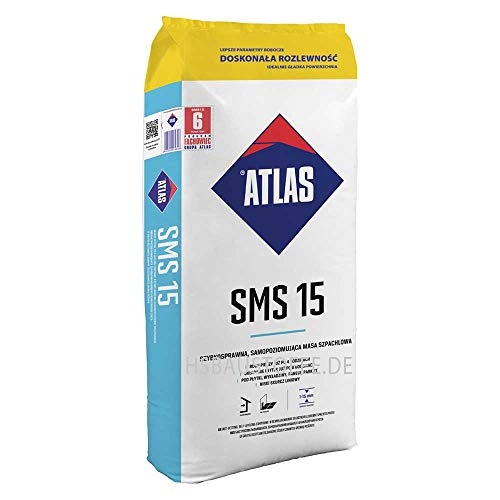 Atlas SMS 15 Ausgleichsmasse 1-15 mm 25 kg Bodenausgleichsmasse, Nivelliermasse selbstnivellierend Zementbasis SETS zwischen 1 bis 144