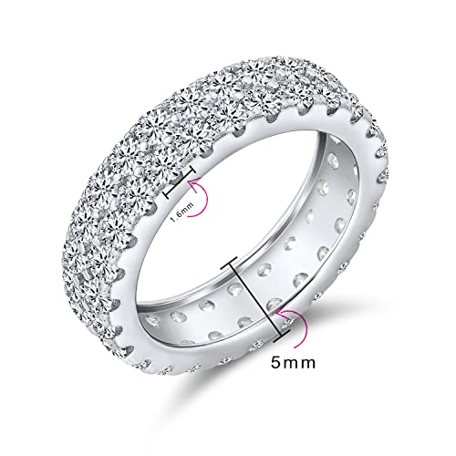 Classic Traditional Bridal Two Row Pave Cubic Zirconia CZ Anniversary Eternity Wedding Band Ring For Women .925 Sterling Silver Rhodium 5MM Wide4