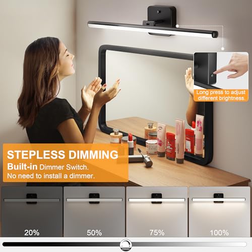 Sailstar Upgraded Rotatable Bathroom Vanity Light 23 inch, Dimmable 15W 5CCT 1500LM IP44 Modern Bathroom Lighting Fixtures Over Mirror, Built-in Dimmer, Black Vanity Light for Cabinets Mirror