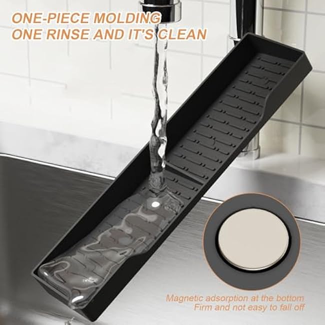 2Pcs Magnetic Stove Top Shelf 15x3.5 Inch Silicone Non-slip Magnetic Stove Top Organizer with Compartment for Home Kitchen Accessories, Black