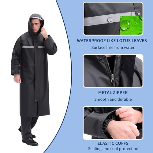 Adults Rain Coats,Reusable Waterproof Long Rain Jacket,Reflective one-piece Raincoat,Waterproof Rain Ponchos with Hoods2
