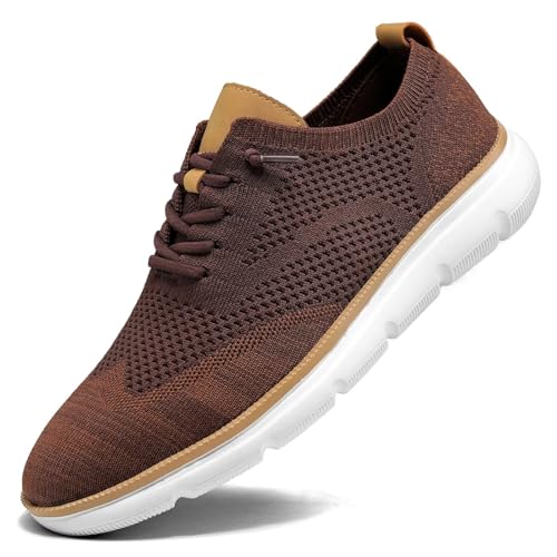 Image of KEEZMZ Mens Casual Dress Sneakers Fashion Mesh Oxfords Business Walking Work Shoes Comfortable Lightweight Breathable Soft Sole Brown, 7