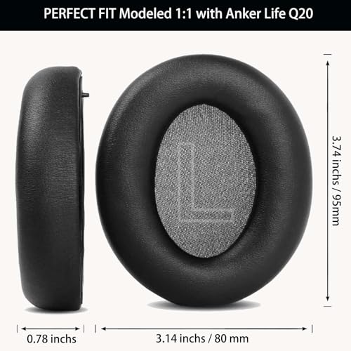 Repuesto Almohadillas Q20i para Audífonos Anker Soundcore Life Q20 con Espuma de Memoria y Cubierta de Cuero Proteico, Negro miniatura 4