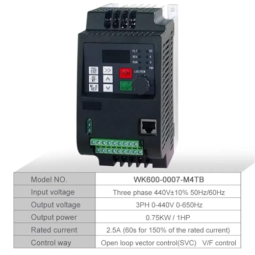 Inversor variable trifásico 440V WK600 convertidor de frecuencia de 0.75KW 2