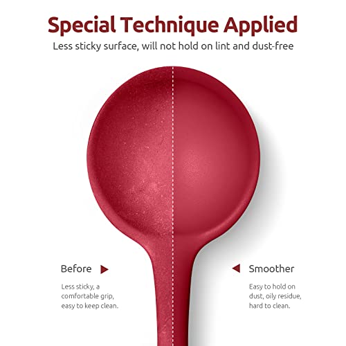 Image of 13 inch Silicone Soup Ladle: U-Taste 600ºF Heat Resistant 4 oz Large Non-stick Seamless Rubber Kitchen Deep Serving Spoon with Non Slip Solid Long Handle for Cooking Sauce /Stews /Gravies /Chili (Red)