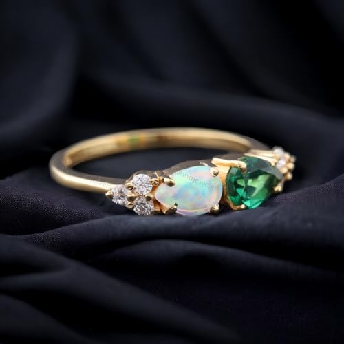 Generic Teardrop Shape Opal & Emerald Cluster Ring Solid Yellow Gold Plated Engagement Ring October Birthstone Eternity Women Jewelry Ring Diamond Gift For Love BY SHUBHKRISHNA JEWELS3