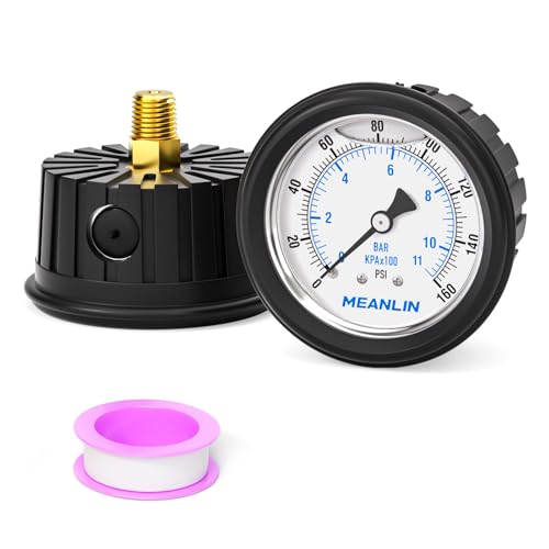 Image of MEANLIN MEASURE 0~160Psi Stainless Steel Liquid Filled Pressure Gauge 1 /4 inch NPT 2.5 inch FACE DIAL with Rubber Protective Sleeve, Center Back Mount