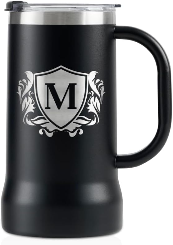 Onebttl Personalized Beer Stein, Beer Mug with Handle - Gifts for Beer Lovers, Men Who Have Everything on Birthday, Christmas - Customized Monogram 24 oz Double Wall Stainless Steel Cup, M
