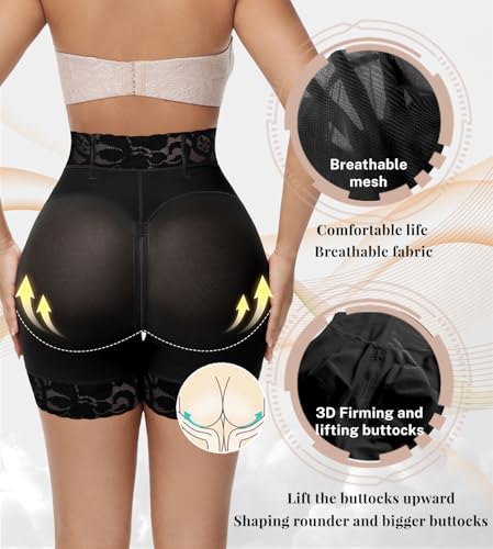 Image of SHAPSHE Butt Lifter Shapewear Shorts with Front Hooks Zipper Crotch | Unpadded Butt Contour | 4 Flexible Waist Stays | Silicone Waist & Leg Grips | Multi-Adjustable Fit | Zipper Crotch