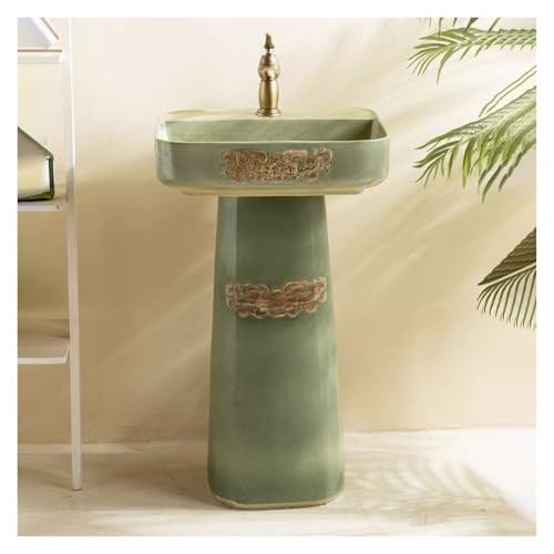 Lavabo De Pedestal Vintage Para Baño, Lavabo De Baño Con Grifo Y Desagüe Combinados, Resistente A Rayones, Para Interior Y Exterior(Set 2)