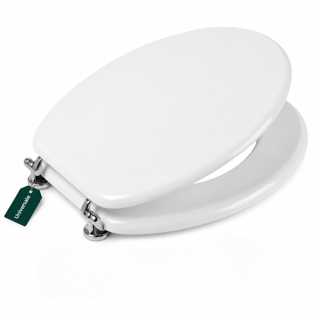 Copriwater Universale MDF Bianco 43x36 cm – Tavoletta WC in Legno MDF, Sedile WC Robusto con Cerniere Cromate, Asse WC Ovale Compatibile, Coperchio Water Resistente