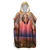 DOTBUY Poncho da Surf Spiaggia con Cappuccio per Uomo Donne, Cavallo Creativo Stampa Asciugatura Rapida Leggero Asciugamano da Bagno Microfibra per Cambiarsi in Spiaggia (Luna,60x110cm