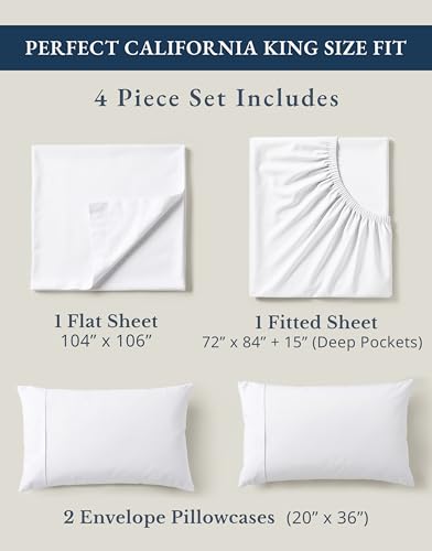 Image of LANE LINEN 100% Organic Cotton California King Sheets Set, 4-Piece Pure Long Staple Percale Weave Ultra Soft Best Bedding Sheets for Bed, Fits Mattress Upto 15 inch Deep Cal King Sheets- White