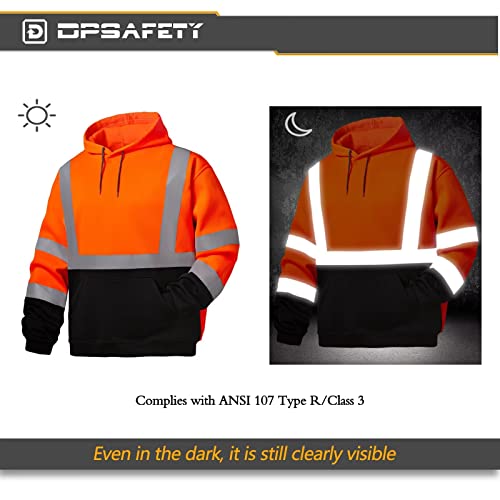 High Visibility Hoodie For Men, Safety Class 3 Hi Vis Hoodie,Construction Work Sweatshirt,Reflective Hooded Sweatshirt, With Extra large Pocket Orange(L)4