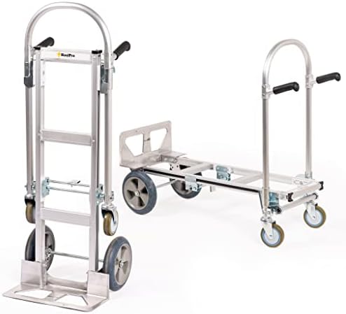 HaulPro Junior Heavy Duty Convertible Hand Truck with Double Grip Handles - Aluminum Dolly Cart for Moving - 1,000 LB Capacity - Converts from Hand Truck to Platform Push Cart - 52" L x 41" W x 44" H