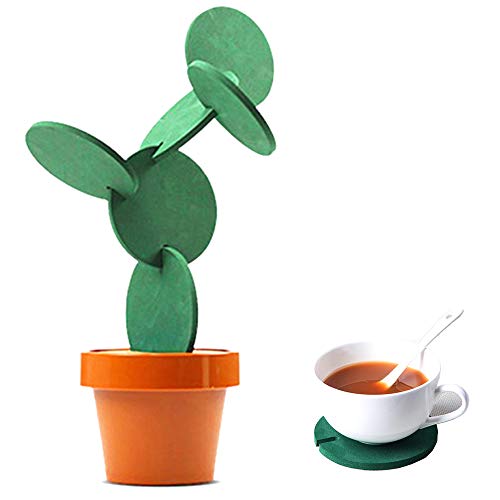 Cactus Decor Novelty Coasters for Drinks - Set of 6, Cool Cactus Coasters Gifts for Bar & Home Decor (Green EVA)