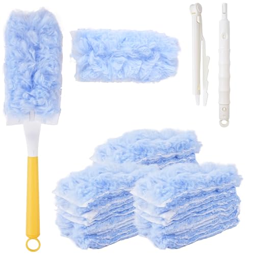 Duster Refill for Swiffer Duster 30 Pack Heavy Duty Duster Refills with Flash Dust Magnet Multi-Surface 360 Duster with 1 Short and 1 long Handle Disposable Fluffy Dusters for Cleaning