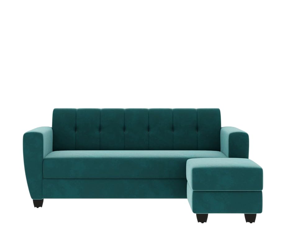 Amazon Brand - Solimo Lotus Tufted Velvet | Premium Comfort | 3 Seater Sofa with Ottoman Fabric 3 + 1 Sofa Set (Green, Pre-Assembled)-image-45