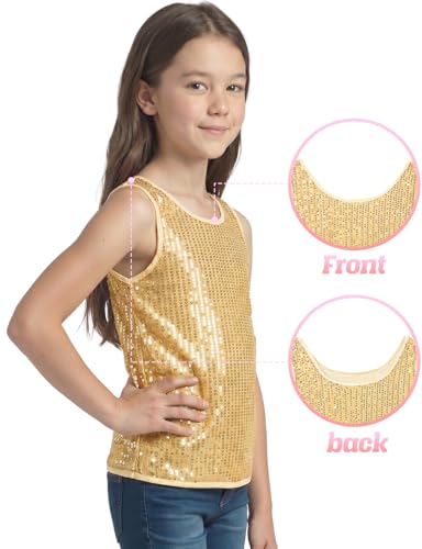 Image of Noomelfish Girls Sequin Tank Tops Sparkly Glitter Dance Sleeveless Shirt (5-12 Years)