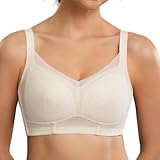 Luckfire with Minimizer Sheer No Underwire Lace,Breathable Thin Padded Bralette Full Coverage Bras Comfy & Anti-Sag Support Skin Color