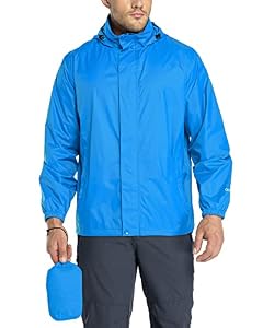 33, 000ft Regenjacke Herren Leicht Wasserdicht Faltbare Regenmantel mit Kapuze Fahrrad Rain Windbreaker Windjacke Camping Outdoor Königsblau XL