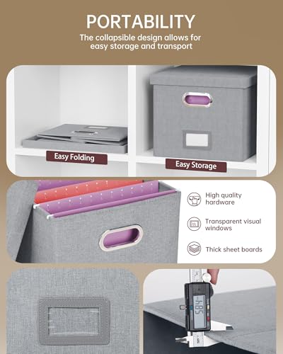 2 Pack File Storage Organizer, Filing Box, Portable File Box with Lid, Fit for Letter/Legal File Folder Storage, Document Organizer, Gray - Thumbnail 2