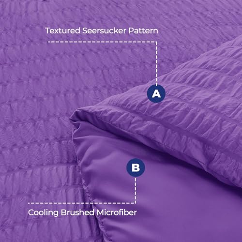 Image of HYMOKEGE Bright Purple Full Size Comforter Sets Seersucker 7 Pieces, All Season Luxury Bed in a Bag for Bedroom, Bedding Set with Comforter, Sheets, Pillowcases & Shams