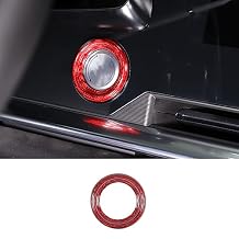 Engine Start Stop Button Switch Cover Trim Compatible with Chevrolet Corvette C8 2020-2025 Carbon Fiber Ignition Key Sticker Start Key Ring - Red