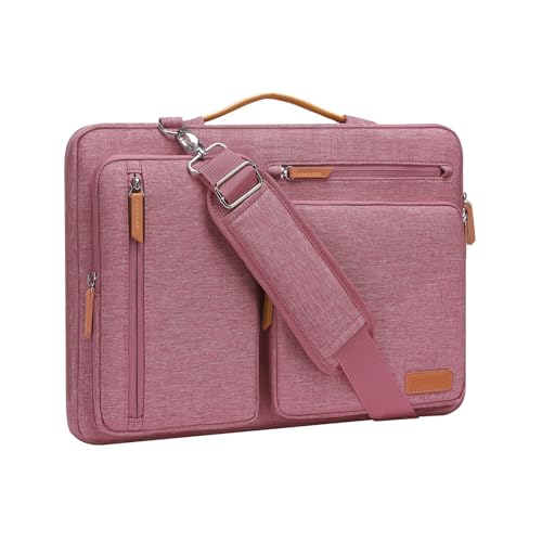 Image of MOSISO 360 Protective Laptop Shoulder Bag,15-15.6 inch Computer Bags Compatible with MacBook Pro 16 inch, HP, Dell, Lenovo, Asus Notebook,Side Open Messenger Bag with 4 Zipper Pockets, Dusty Rose