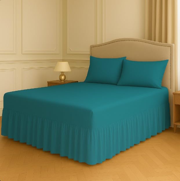 Night Zone Fitted Frilled Valance Sheet Super King Teal – 25cm Deep Elasticated Sheet with 30cm All-Around Frill – Fits Over Mattress & Down to the Floor – Polycotton Bed Skirt for Bed Base