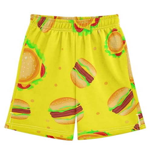J JOYSAY Hamburger Dot Yellow Boys Athletic Shorts Kids Youth Casual Shotrs with Elastic Waistband Pockets
