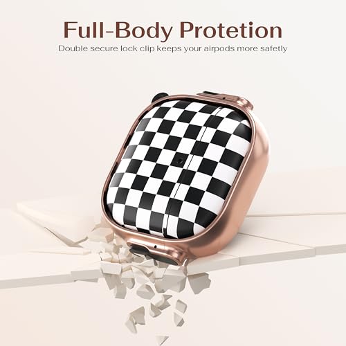 Image of Maxjoy for AirPods 3 Case with Safety Lock, Magsafe Compatible,Checkerboard | Double Secure Lock,Drop Protection,Two-Piece Design,with Gold Keychain, Anti Lost, Dustproof, Cute AirPod 3 Case
