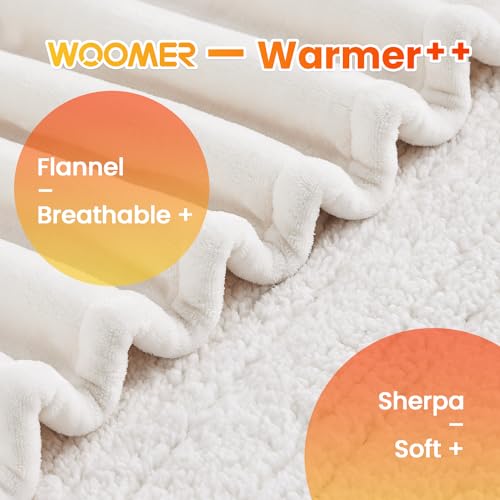 WOOMER Electric Heated Blanket Twin Size, Soft Flannel Fast Heating Blanket, Purple Color, 62"x 84", 10 Heating Levels & 0.5-12H Auto Off, Over-Heat Protection — view 2