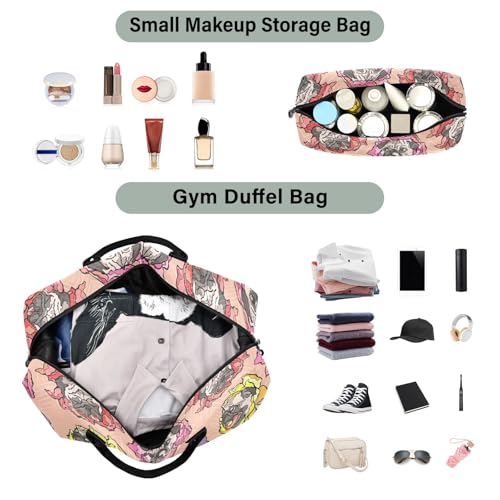 Dog Pug Flower Pattern Duffle Bags for Women Men Waterproof Weekender Overnight Bags Hospital Bag Large Tote Bag with Toiletry Bag for Yoga Gym Travel Sport Hospital4