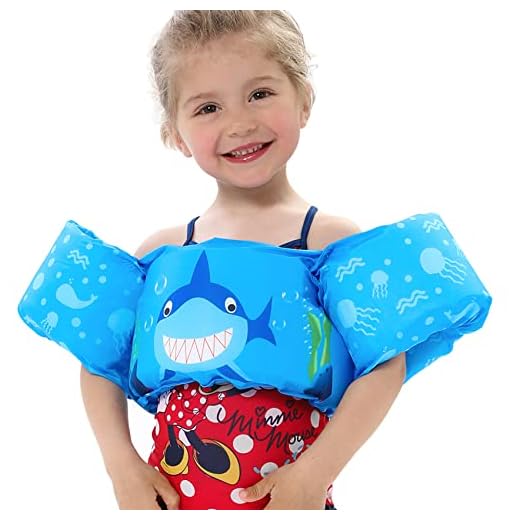 Toddler Swim Vest with Sleeves Cartoon Adjustable Strap Swimming Jacket Pool Floaties for Kids 20-50 Pounds Boys and Girls Child