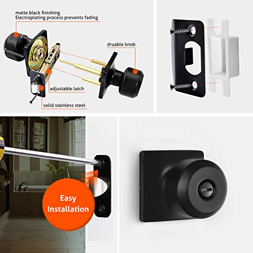 Haidms 6 Pack Matte Black Door Knobs Interior, Privacy Interior Door Knob for Bedroom or Bathroom Classic Black Round Doorknobs Hardware(Square Panel Interior Door Konbs) - Image 5