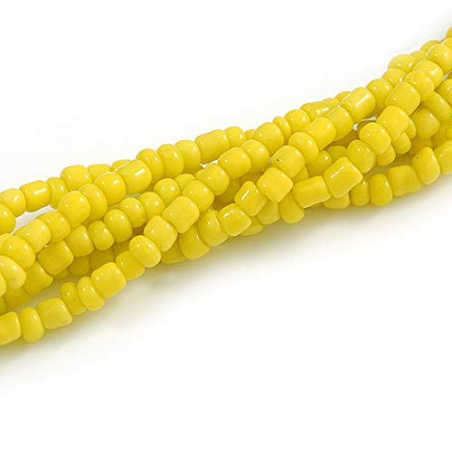 Collier multirangs torsadés perles de verre jaune citron Avalaya ajustable 48cm