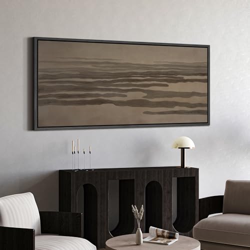 Image of MUDECOR Extra Large Framed Canvas Print Wall Art Neutral Abstract Earth Tone Horizontal Flow Antique Retro Ready to Hang Painting for Living Room Bedroom Multi-Sizes - 60 inchx30 inch