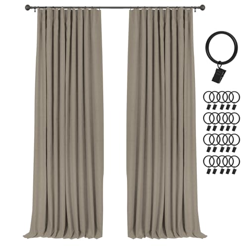Image of INOVADAY 100% Blackout Curtains for Bedroom, Faux Linen Black Out Curtains 84 Inch Long, Clip Rings Linen Blackout Drapes, Thermal Insulated Room Darkening for Living Room, 2 Panels - W50xL84