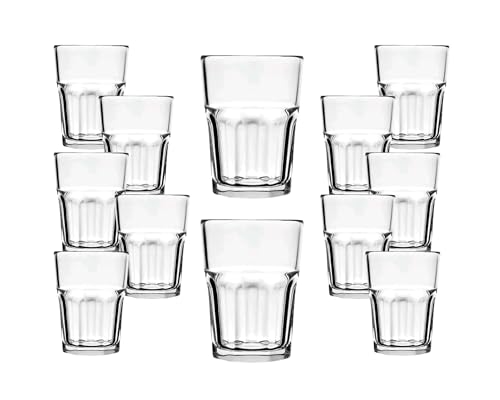 Conjunto com 12 Copos de Vidro Transparente Ultra Resistentes Bristol Detalhe em Alto Relevo Externo