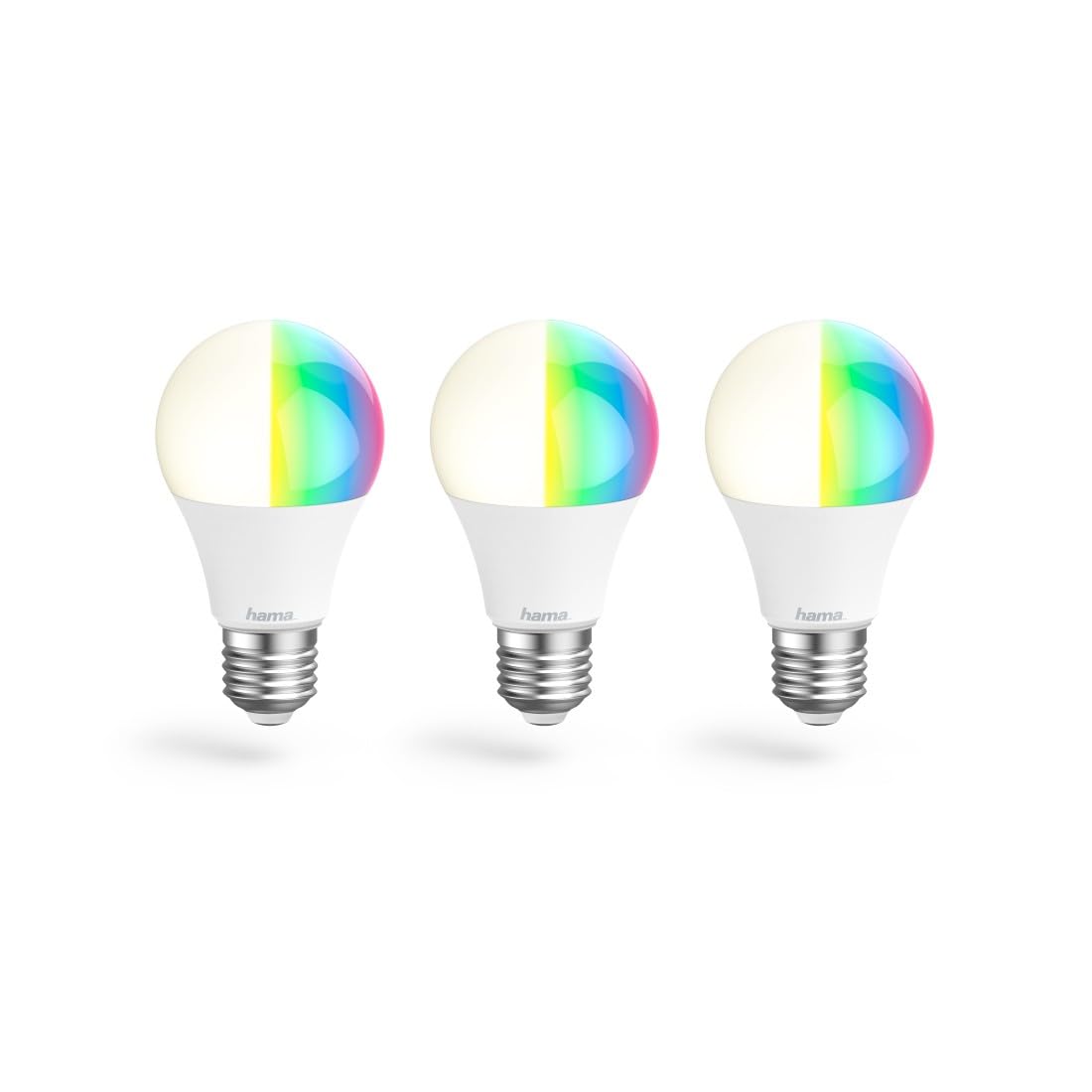 Hama WLAN LED Lampe E27 3er Set (Smart Home Lampe 8,5W Glühbirne, dimmbar, mehrfarbig RGBW, WIFI LED Lampe mit Sprachsteuerung und App, kompatibel mit Alexa, Google, Siri, Apple, kein Hub nötig)