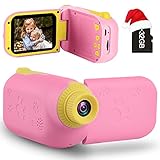 GKTZ Kids Video Camera Digital Cameras Camcorder Birthday Gifts for Boys and Girls Age 3 4 5 6 7 8 9 ,HD Children Videos Recorder Toy for Toddler with 32GB SD Card - Pink